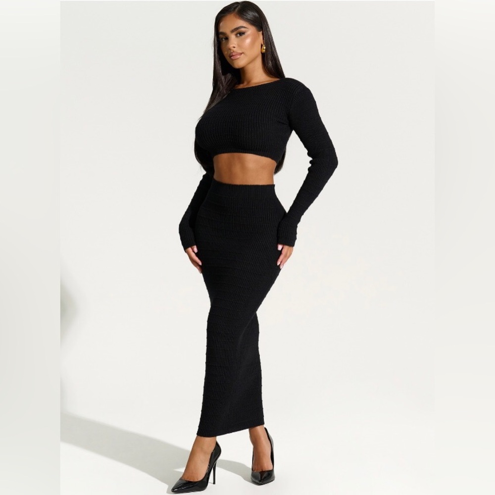 Naked Wardrobe The Knit Crop Top & Knit Body Midi Skirt Set
